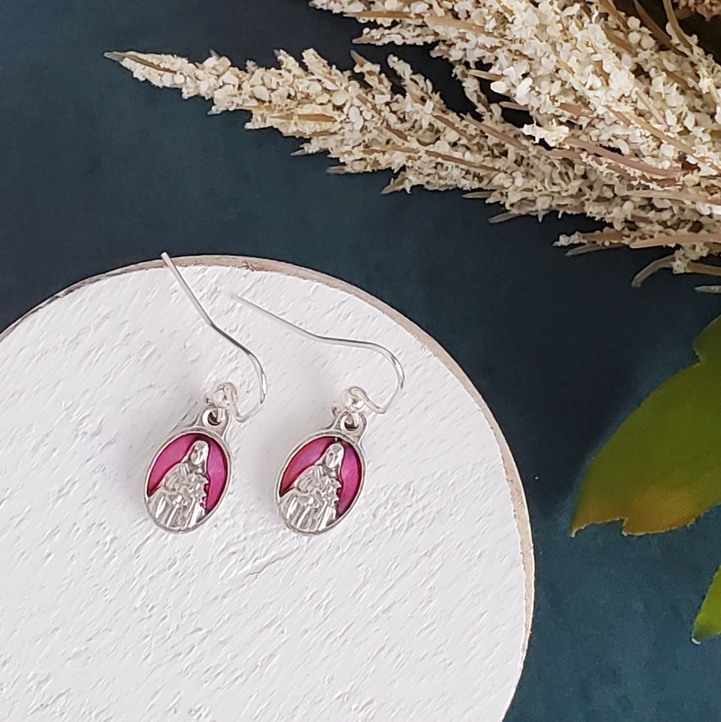 St. Therese Pink Enamel Earrings