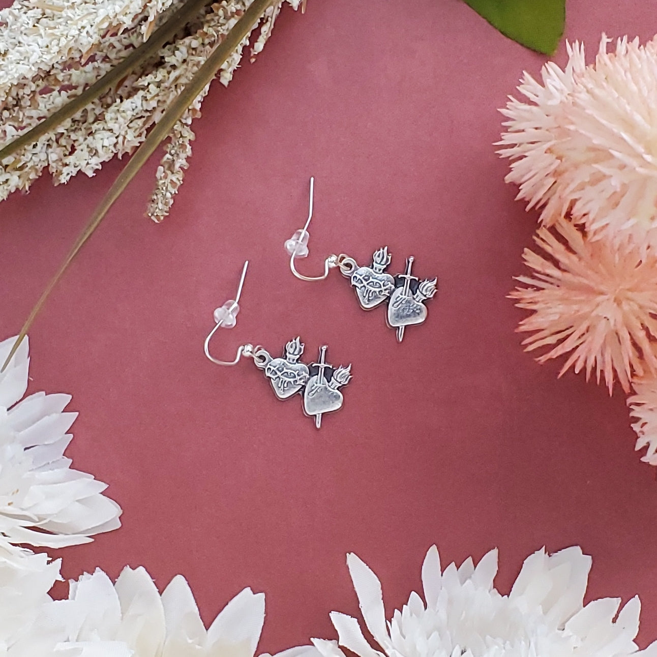 Two Hearts Medal Earrings