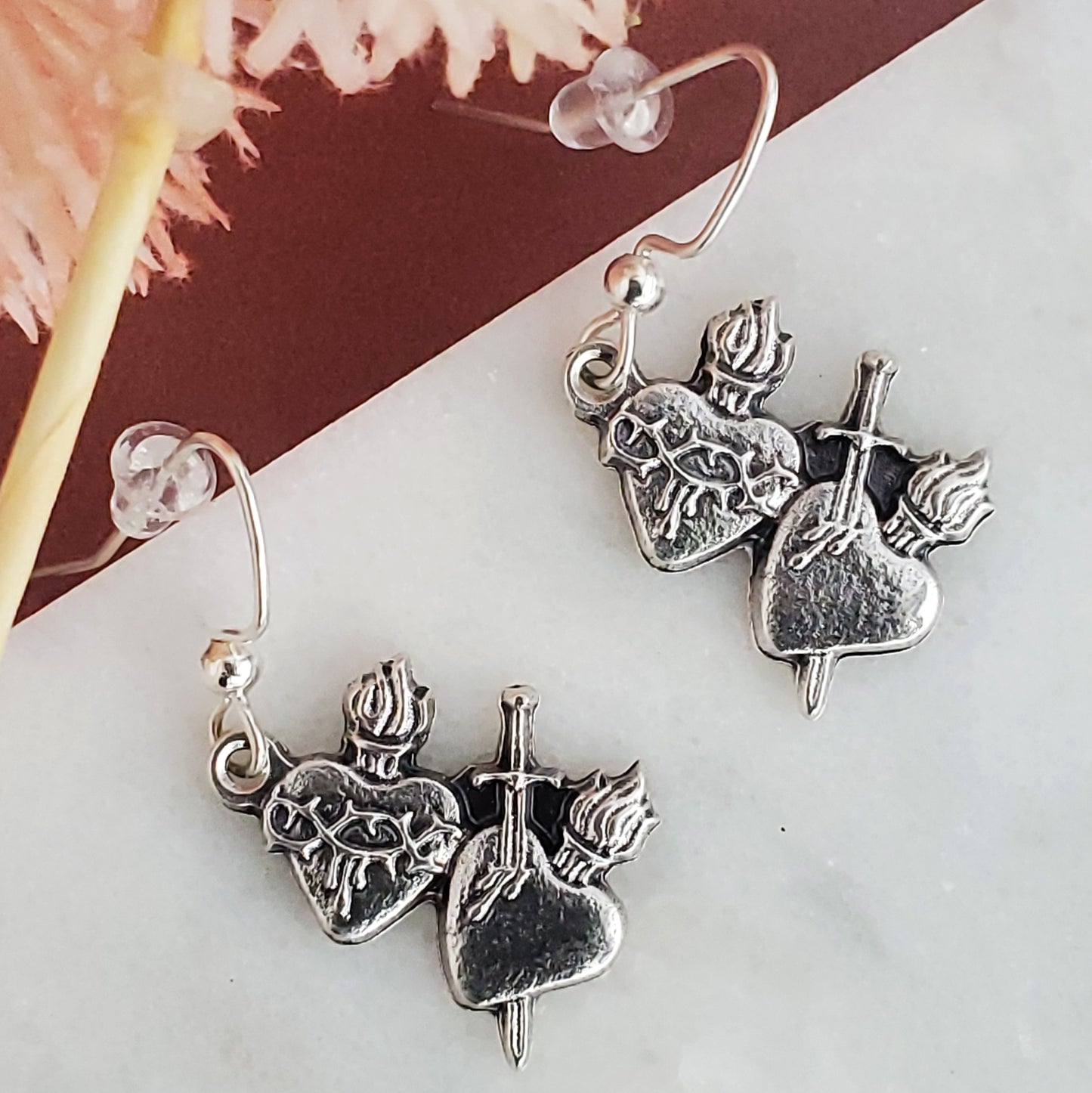 Two Hearts Medal Earrings