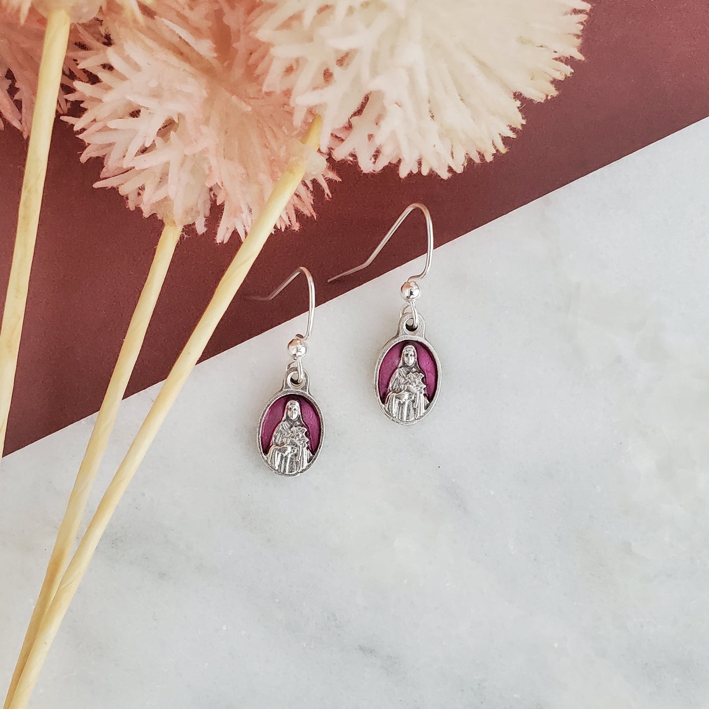St. Therese Pink Enamel Earrings