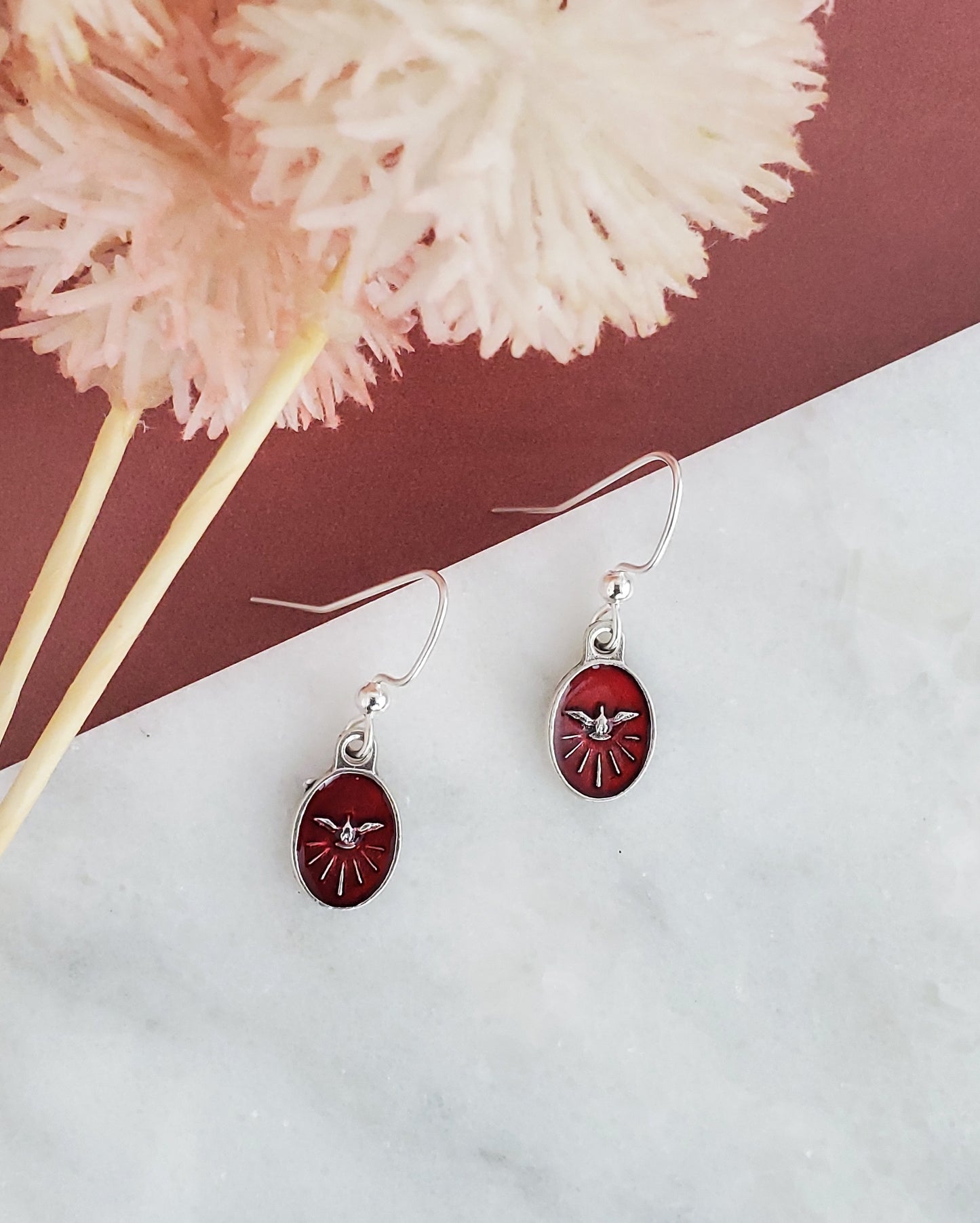 Holy Spirit Earrings Red Enamel