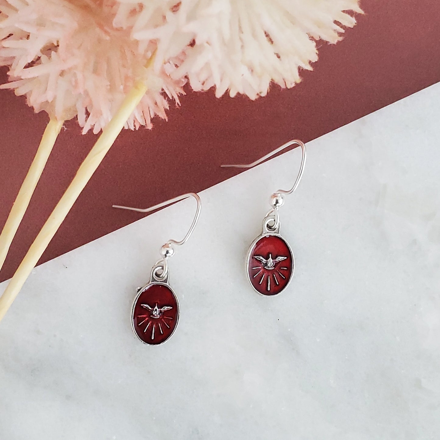 Holy Spirit Earrings Red Enamel