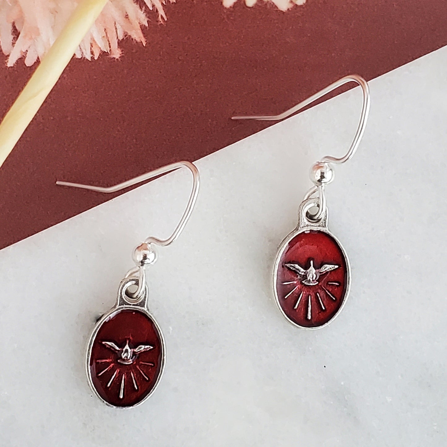 Holy Spirit Earrings Red Enamel
