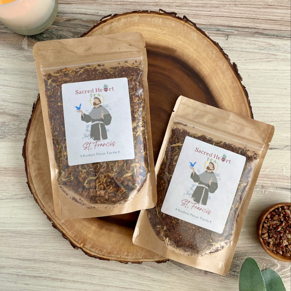 Saint Francis of Assisi – Rooibos Pecan Turtle Loose Leaf Tea | Chocolate Caramel Herbal Blend