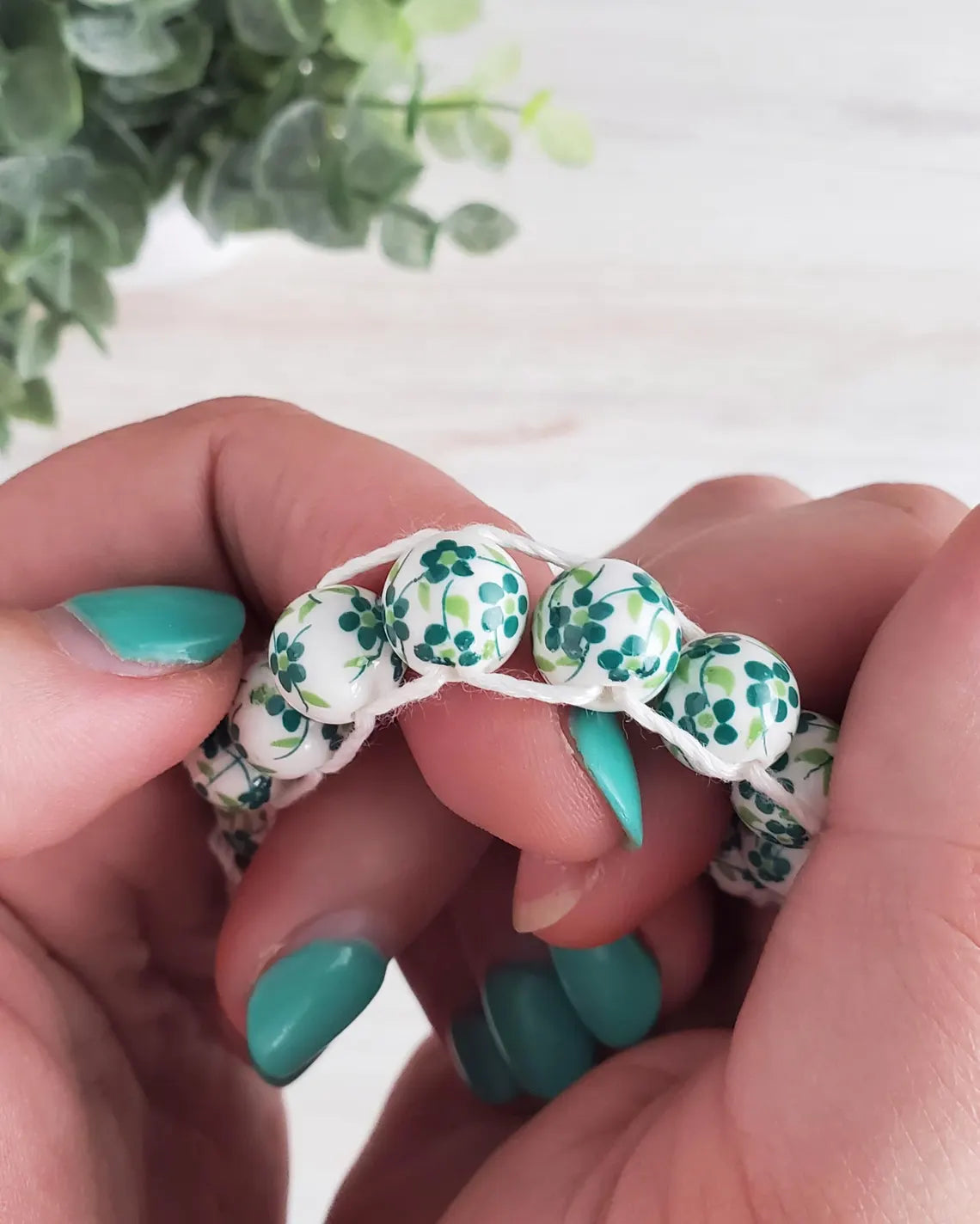 Sacrifice Beads Green Floral Ceramic Bead