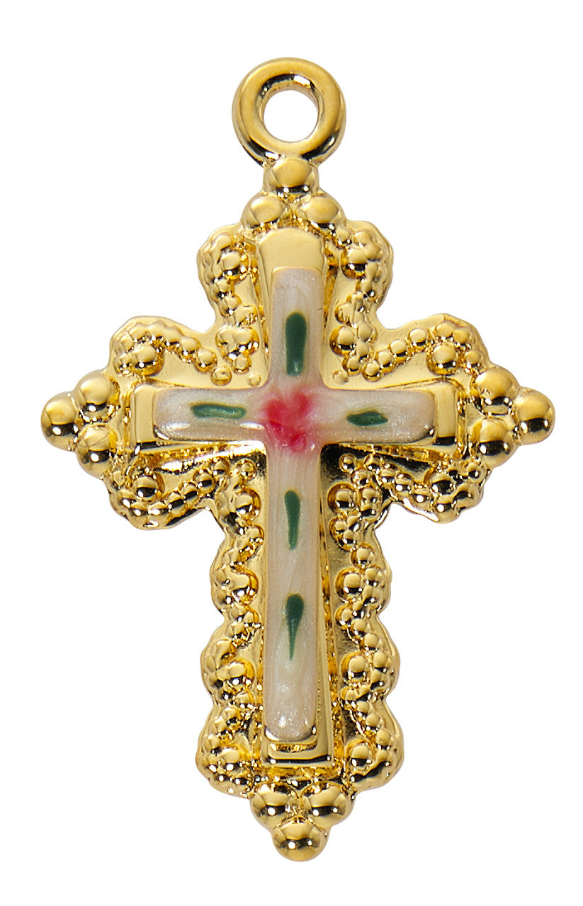 Cloisonne Cross Gold over Sterling Silver