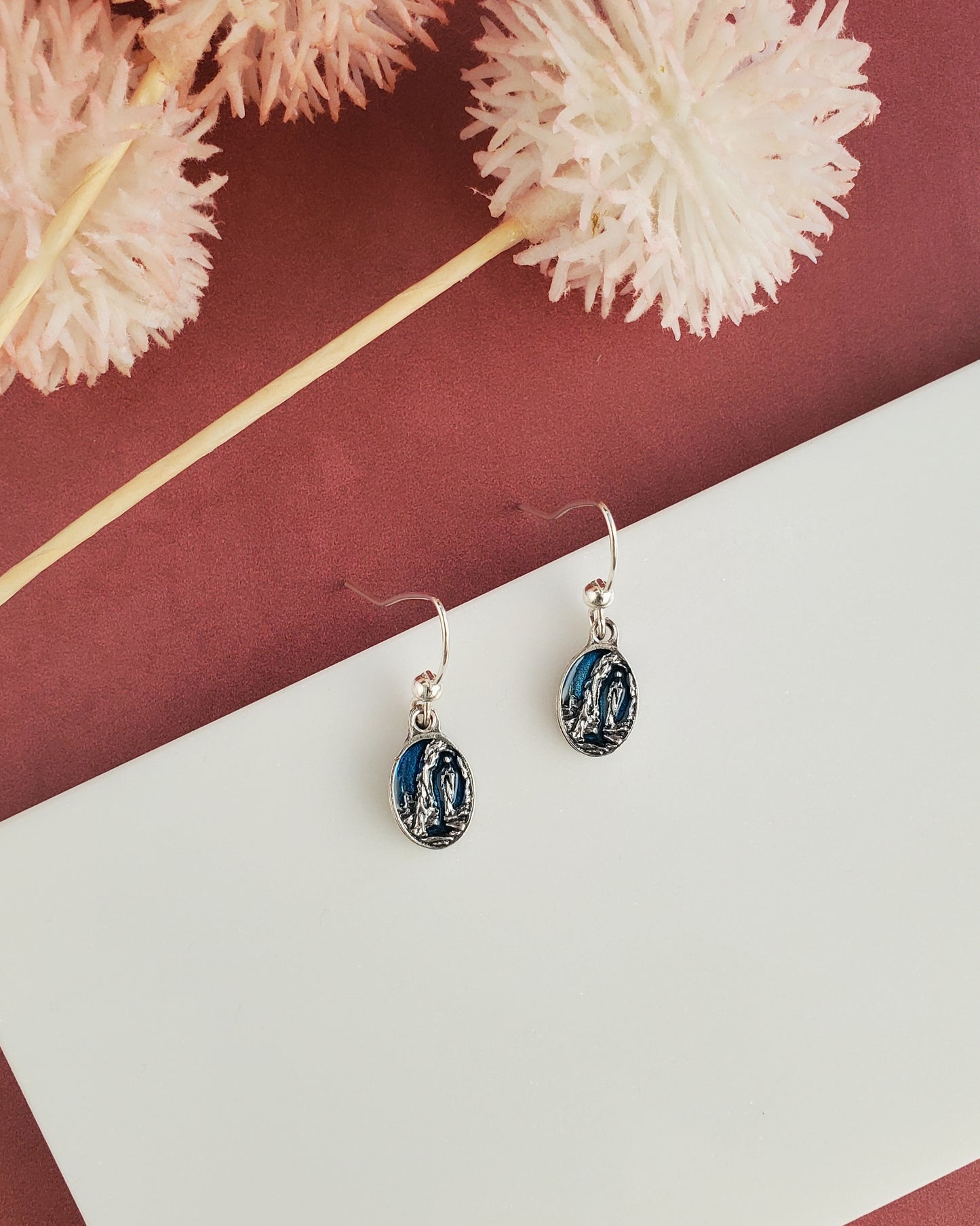 Our Lady of Lourdes Blue Enamel Earrings