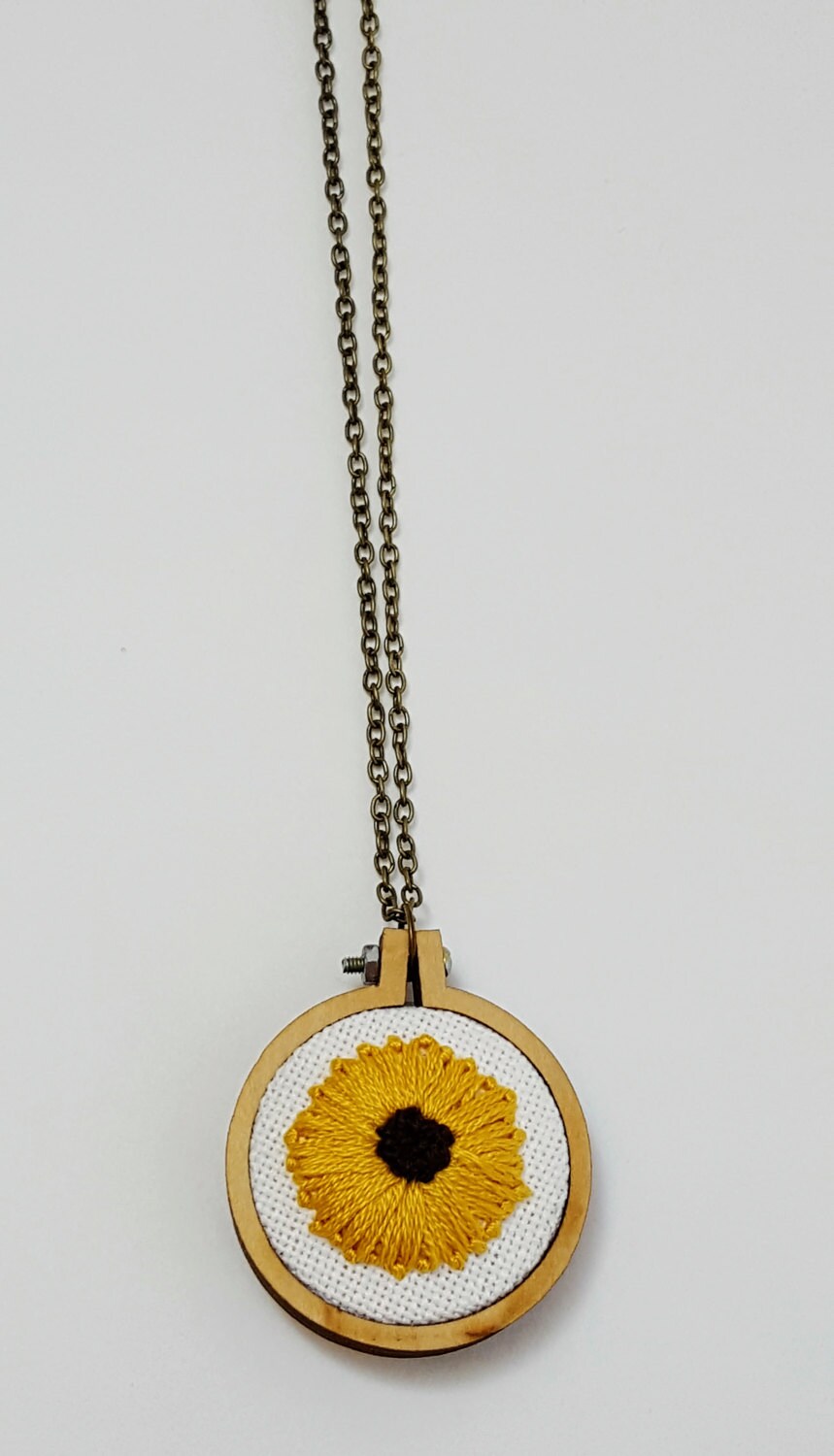 Sunflower Embroidery Necklace