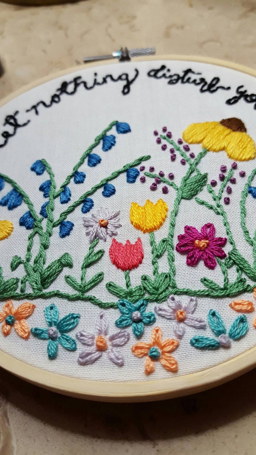 Peace Wildflower Embroidery Hoop