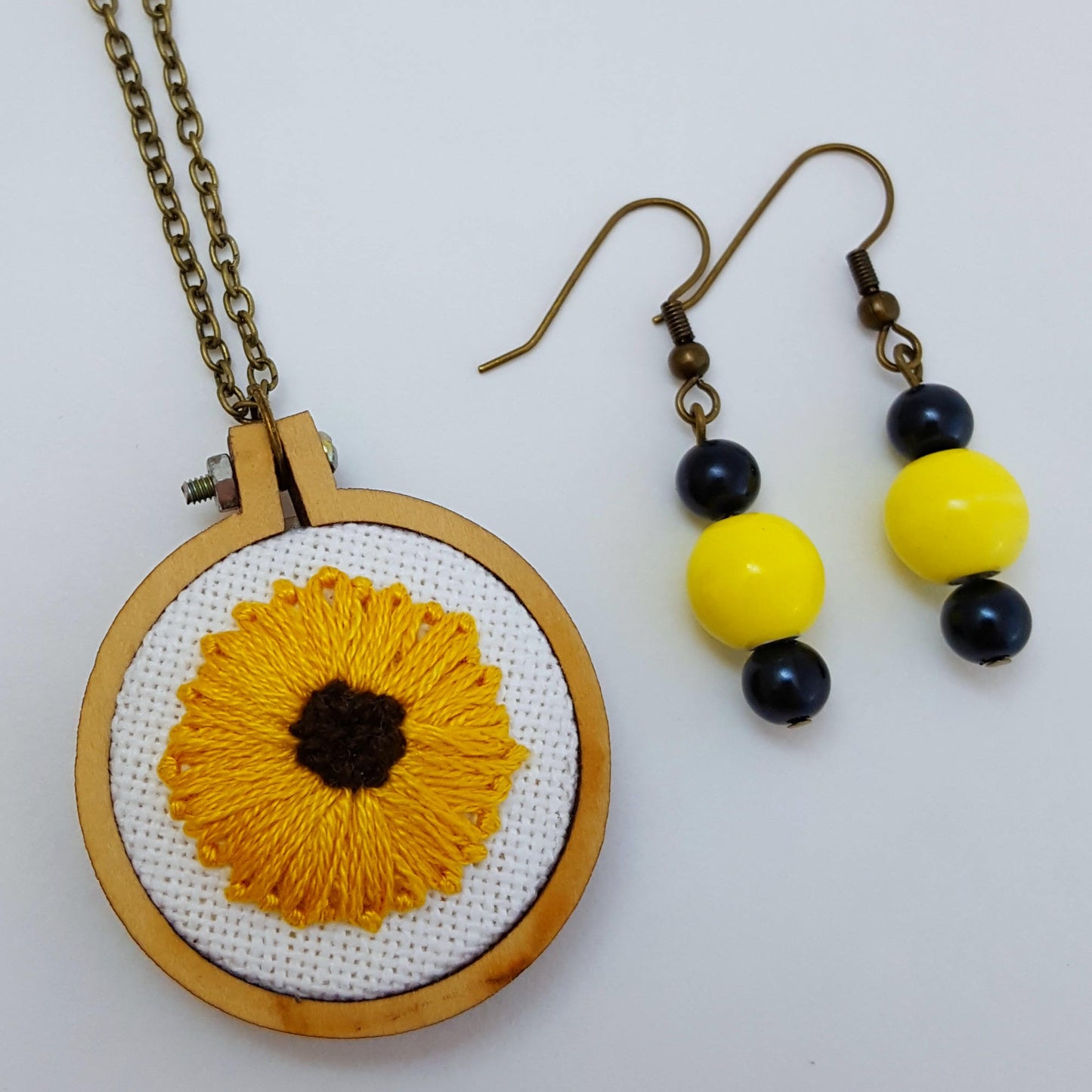Sunflower Embroidery Necklace