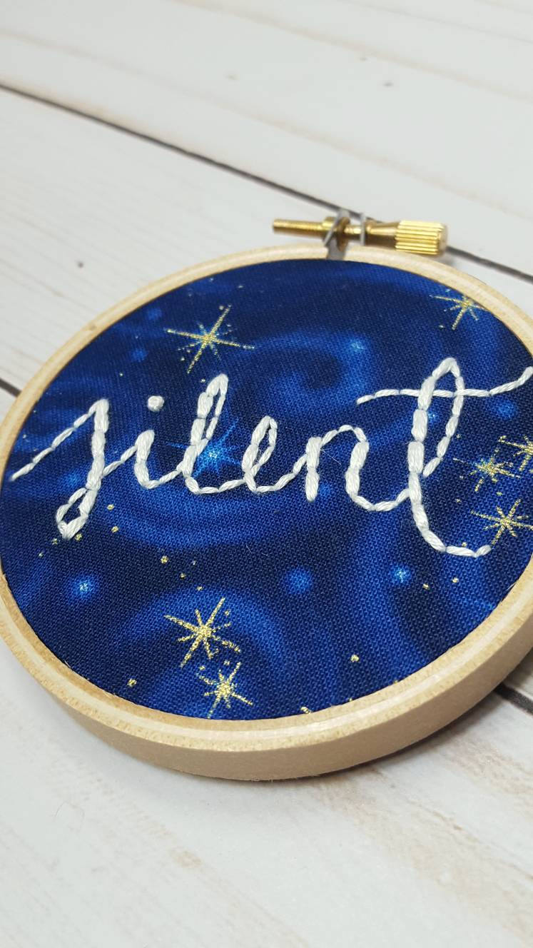Silent Night 3" Embroidery Hoop Christmas Ornament