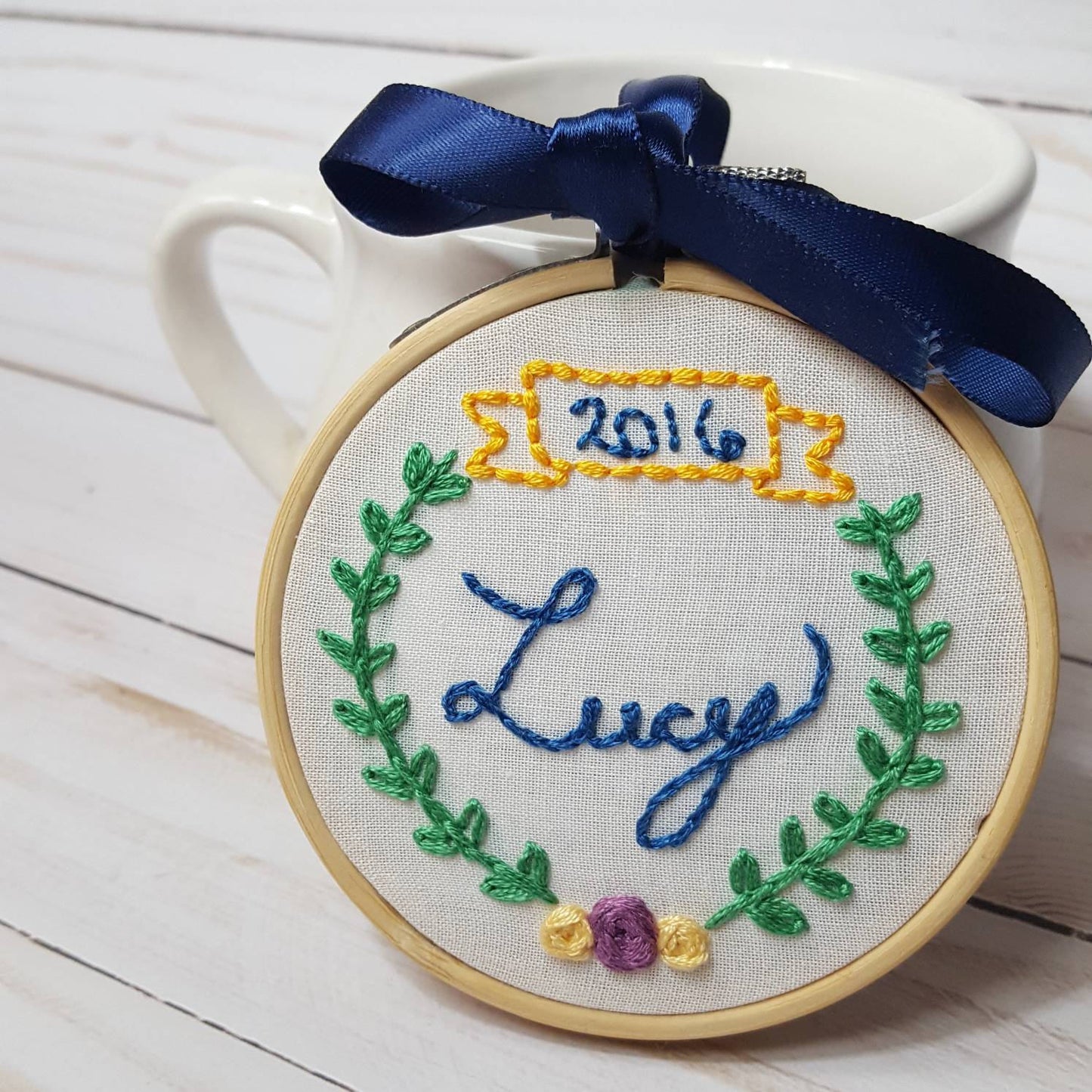 Larger 4" Personalized Memorial Embroidery Hoop