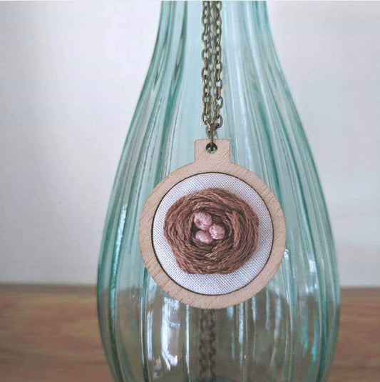 Embroidered Bird Nest Mother's Necklace