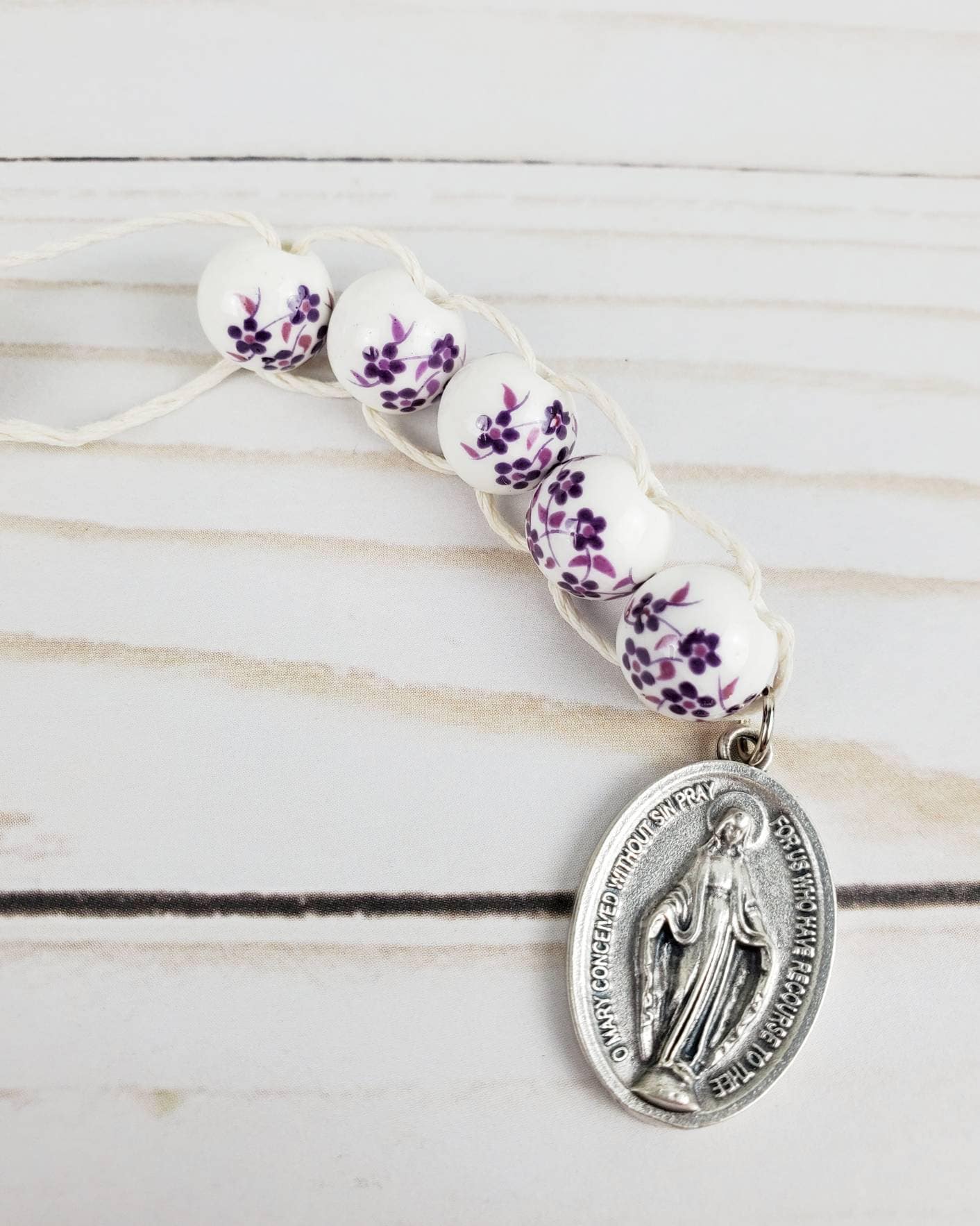 Sacrifice Beads Purple Floral Ceramic Bead