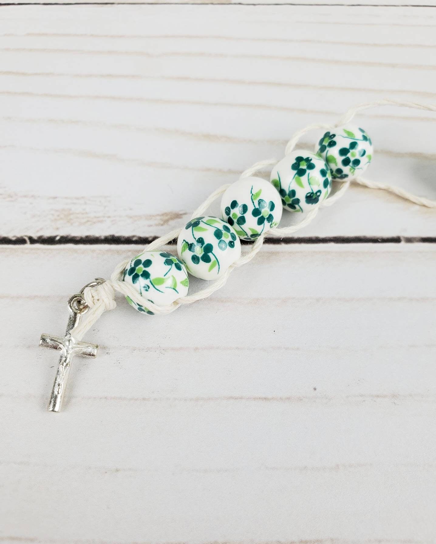 Sacrifice Beads Green Floral Ceramic Bead