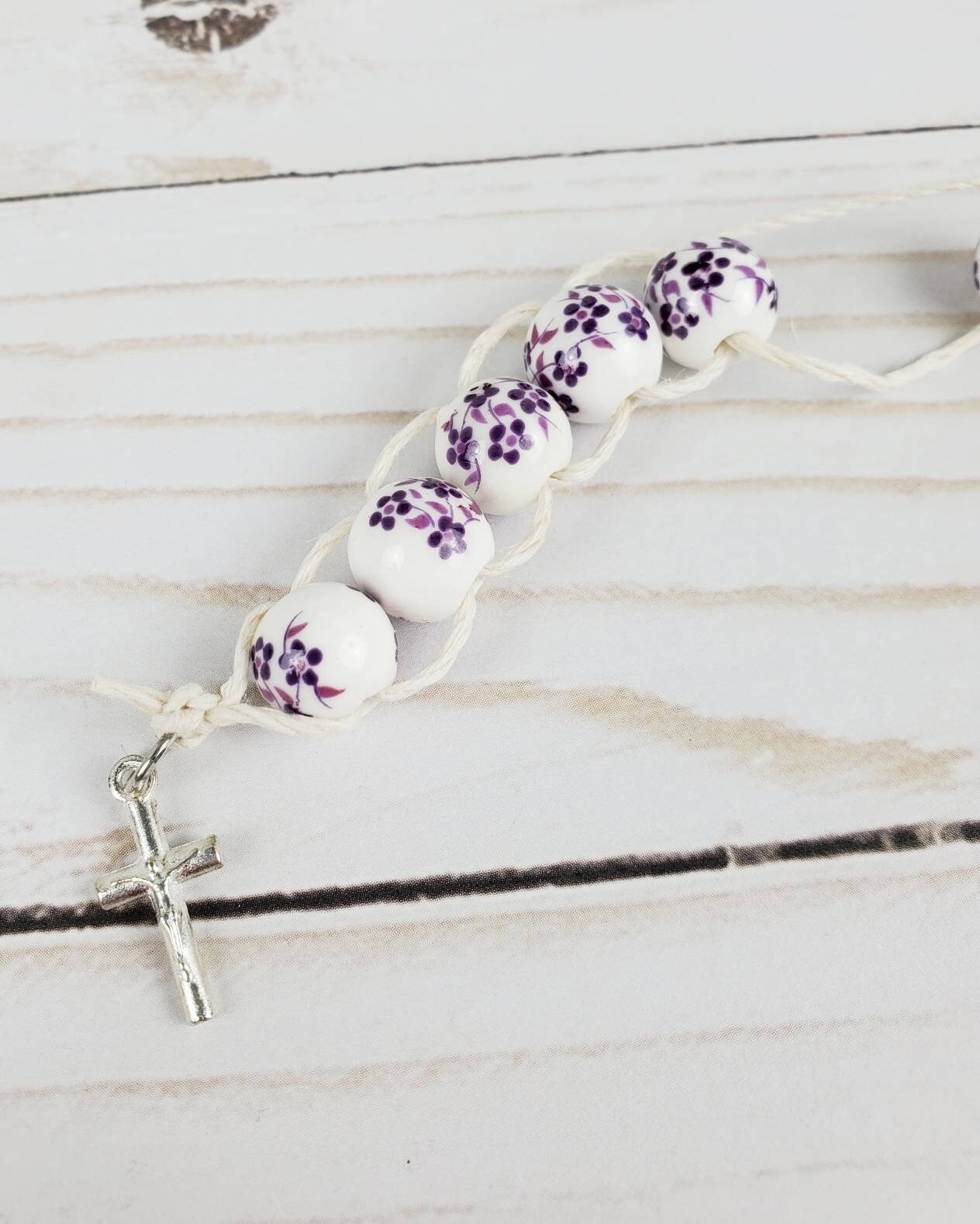 Sacrifice Beads Purple Floral Ceramic Bead