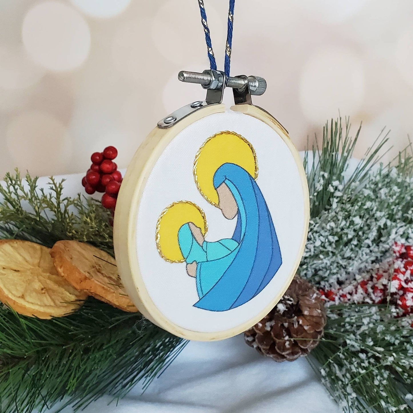 Madonna and Child Christmas Ornament 3 inch Embroidery Hoop