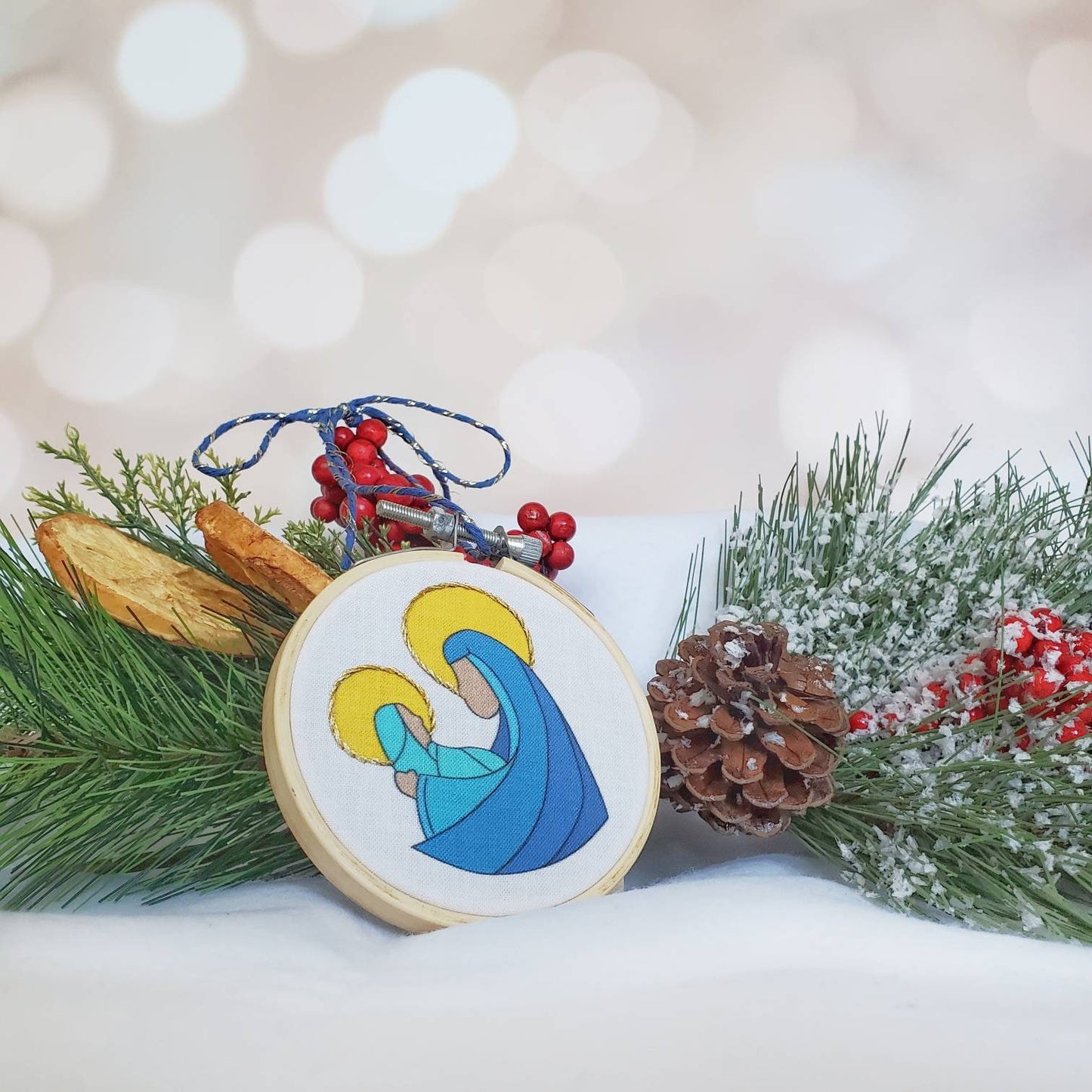Madonna and Child Christmas Ornament 3 inch Embroidery Hoop