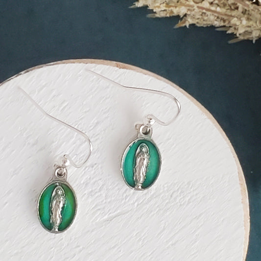 Our Lady of Guadalupe Green Enamel Earrings