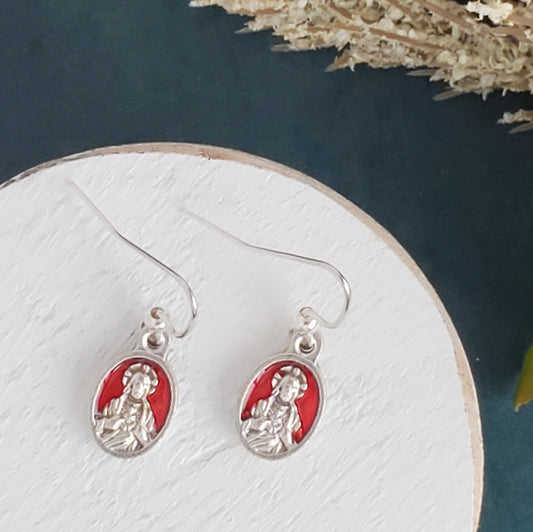 Sacred Heart of Jesus Red Enamel Earrings