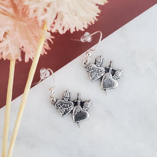 Two Hearts Medal Earrings