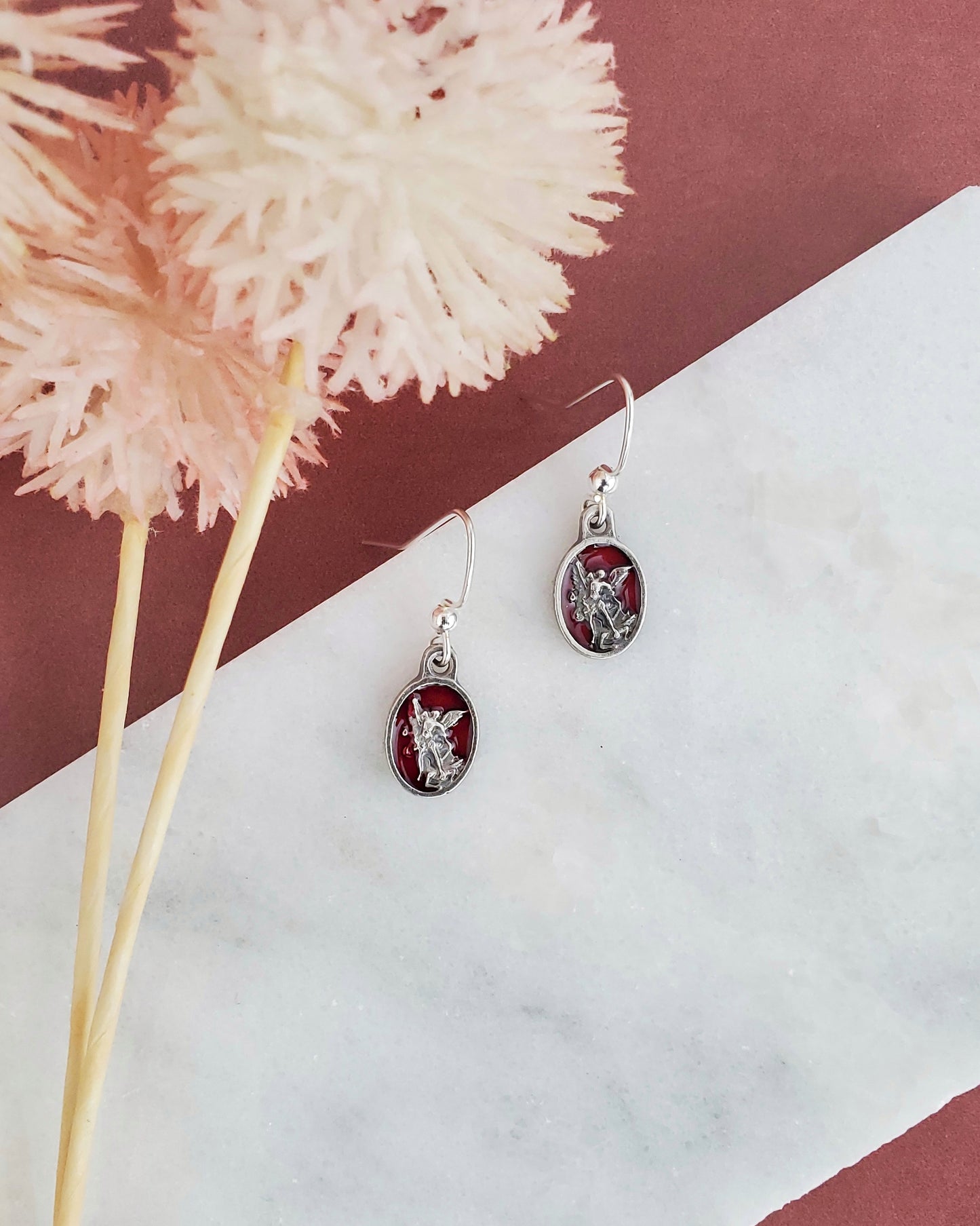 St. Michael Red Enamel Earrings
