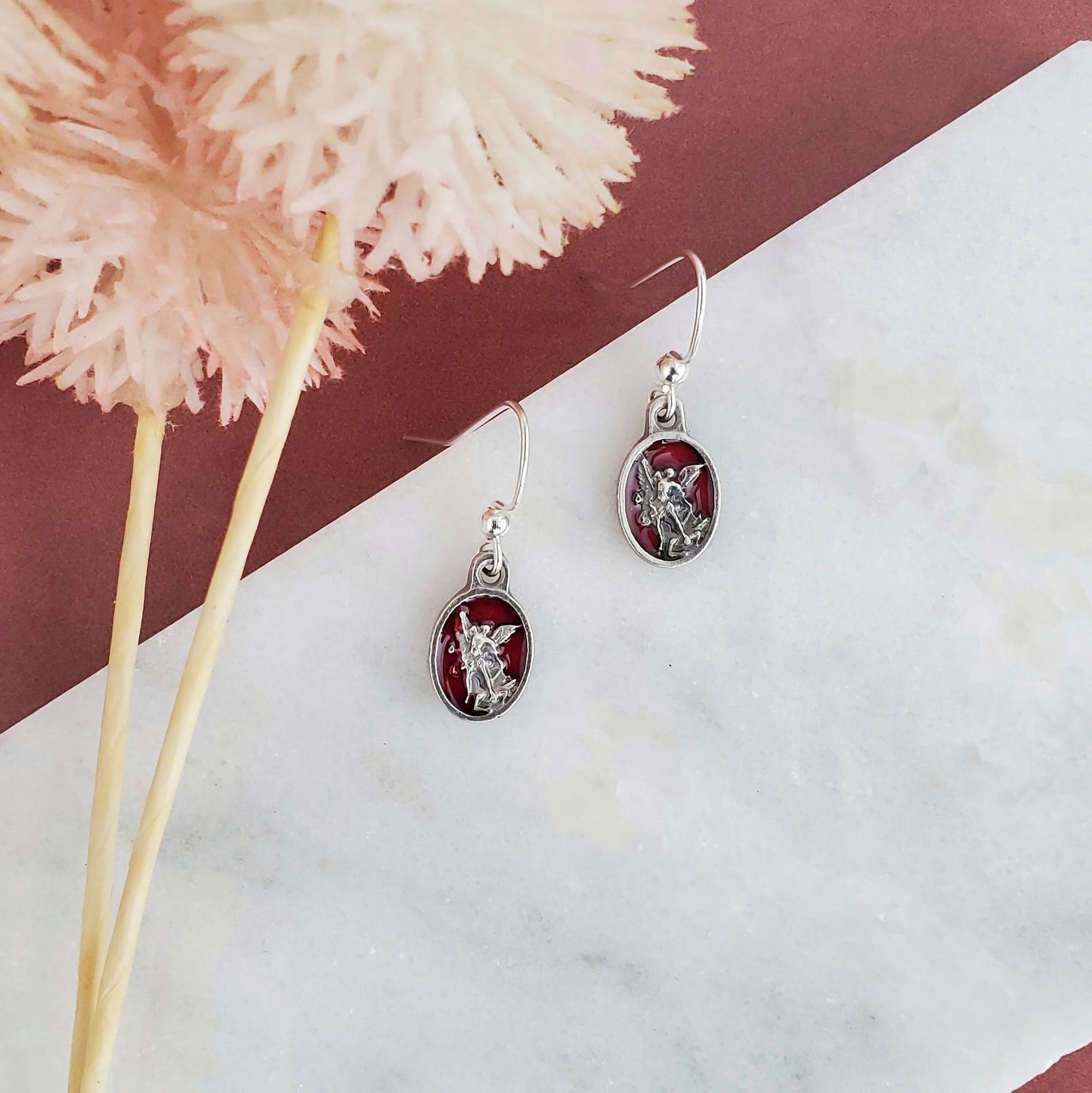 St. Michael Red Enamel Earrings