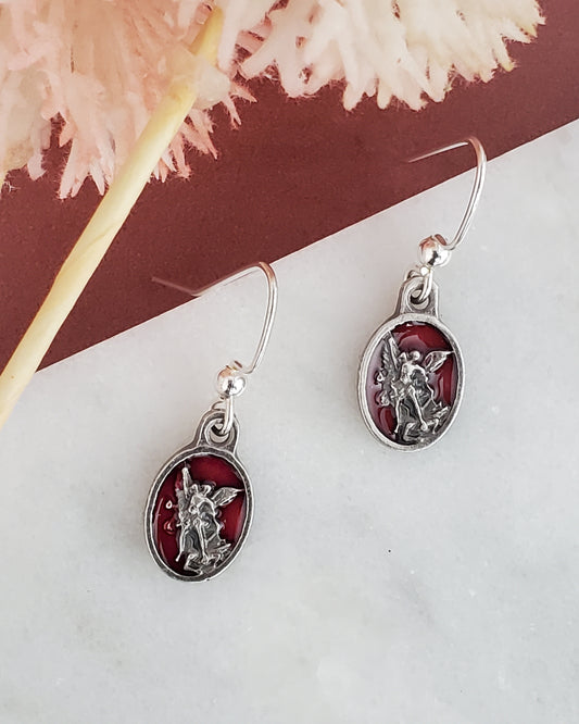 St. Michael Red Enamel Earrings