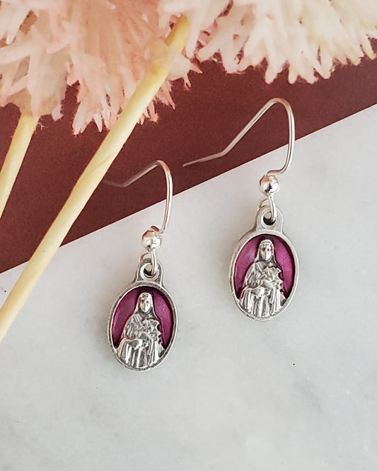 St. Therese Pink Enamel Earrings