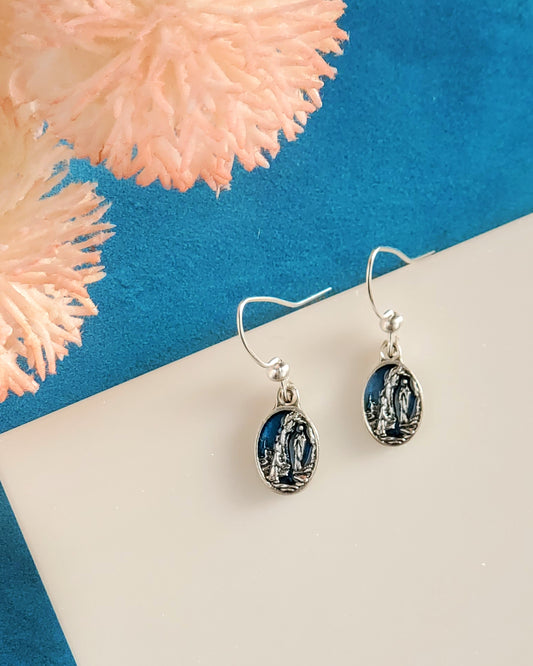 Our Lady of Lourdes Blue Enamel Earrings
