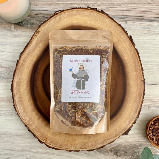 Saint Francis of Assisi – Rooibos Pecan Turtle Loose Leaf Tea | Chocolate Caramel Herbal Blend