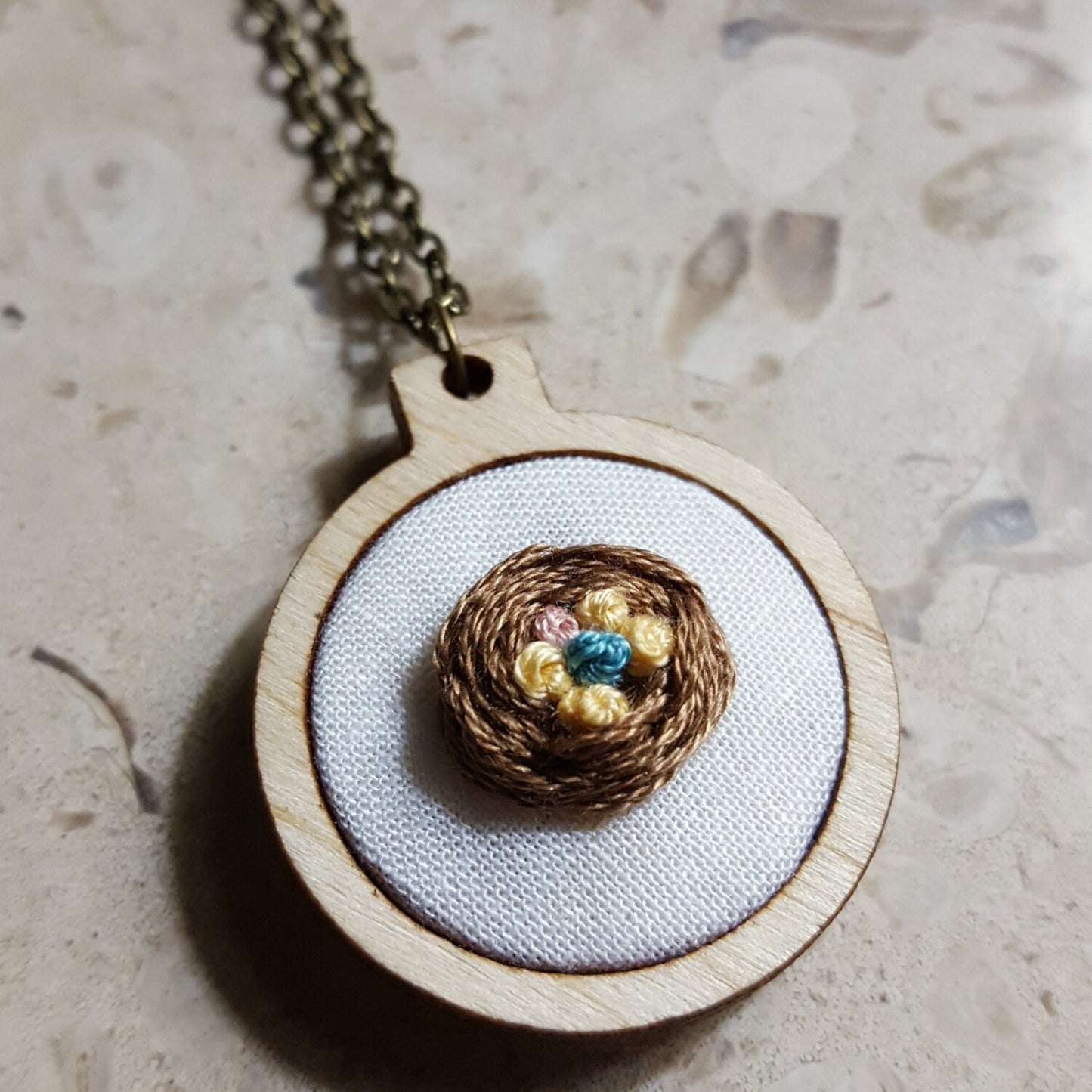 Embroidered Bird Nest Mother's Necklace