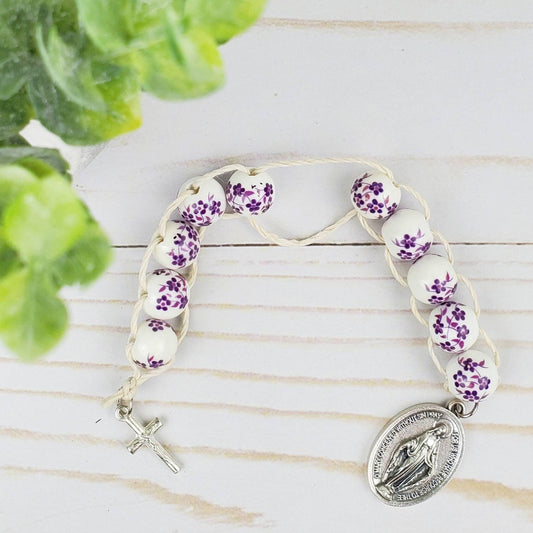 Sacrifice Beads Purple Floral Ceramic Bead
