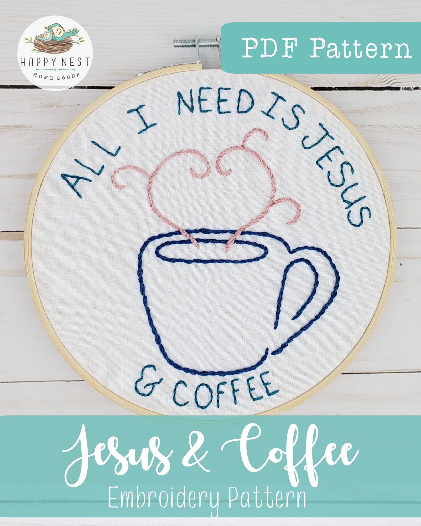 PDF Jesus and Coffee Embroidery Pattern