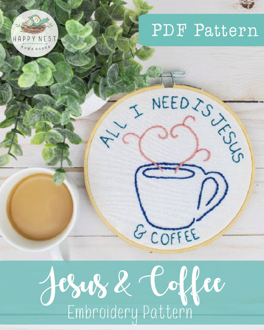 PDF Jesus and Coffee Embroidery Pattern